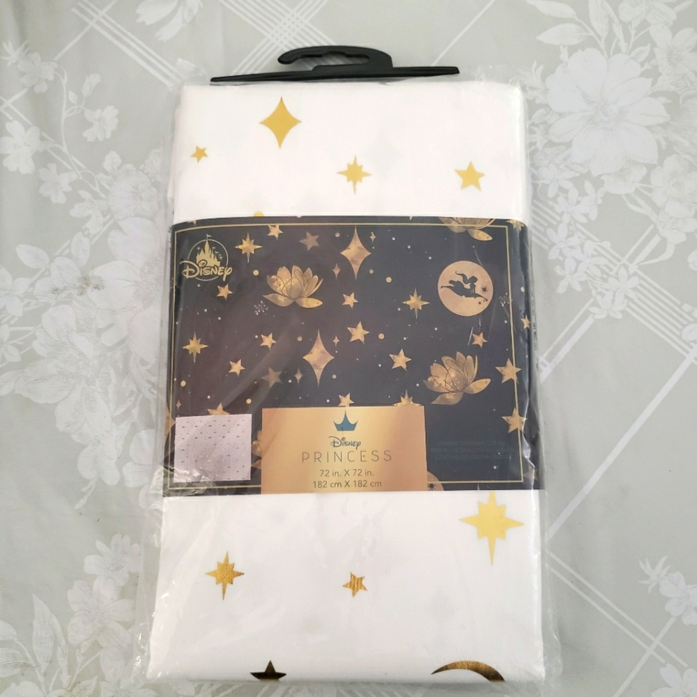 Disney Parks Princess Jasmine Aladdin Shower Curtain "72x72" Fabric White Gold
